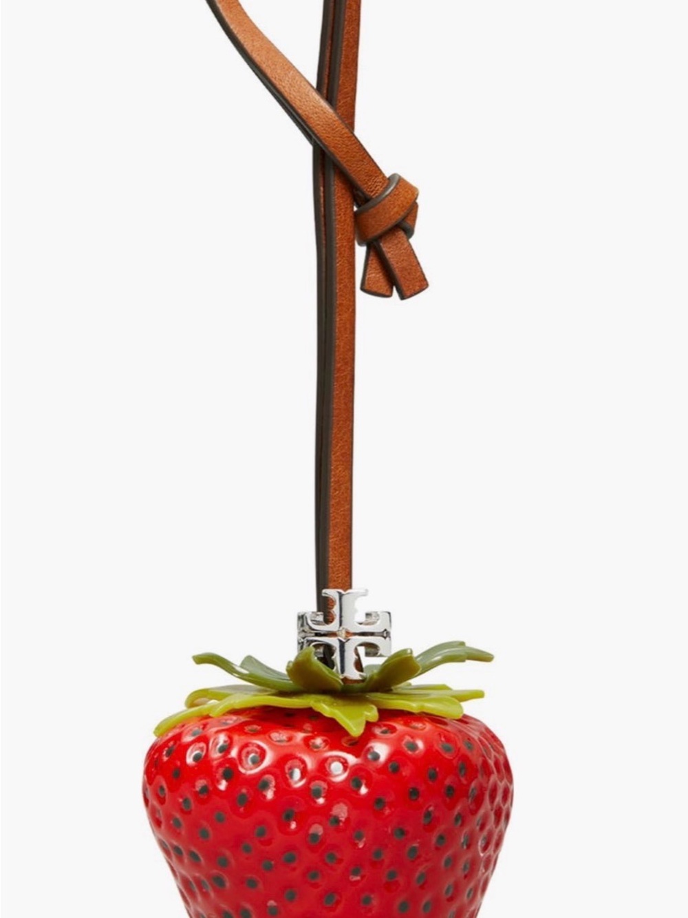 Tory Burch Red Strawberry Leather Charm with Green Leaf Accent
